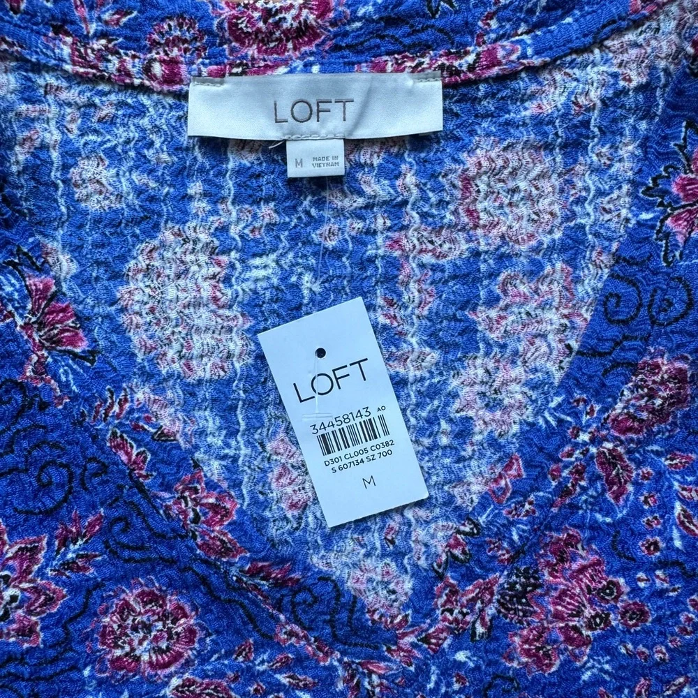 NWT New LOFT Women’s Floral V Neck Puff Long Sleeved Stretch Top Blouse Small